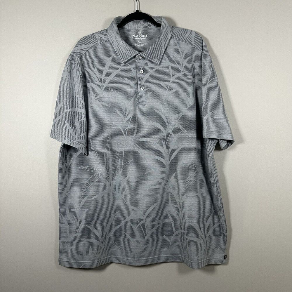 Nat Nast XXLarge‎ Gray Stripe Leaf Pattern Short Sleeve Polo Shirt